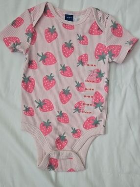 Old Navy Pink & Green Strawberry Ribbed One-Piece Bodysuit